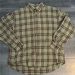 Van Heusen Brown and Green Plaid Button-Down Shirt